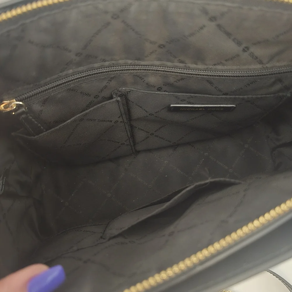 Michael Kors Ellis Black‎ Safianno Leather Satchel Gold Hardware ☆